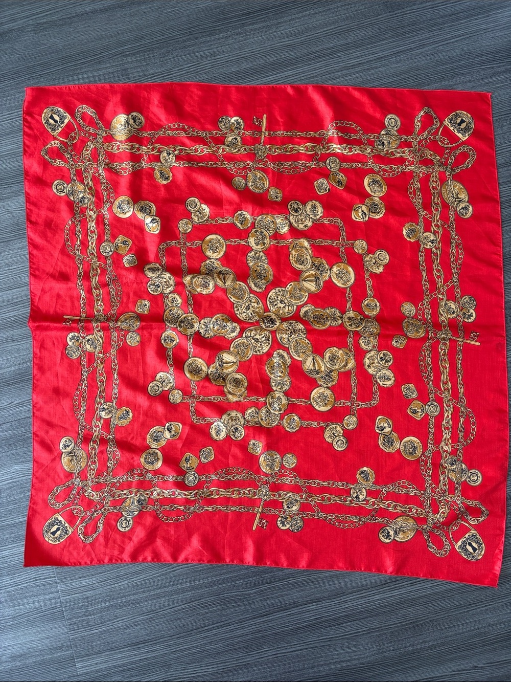 Red Silk Chain & Coin Print Scarf